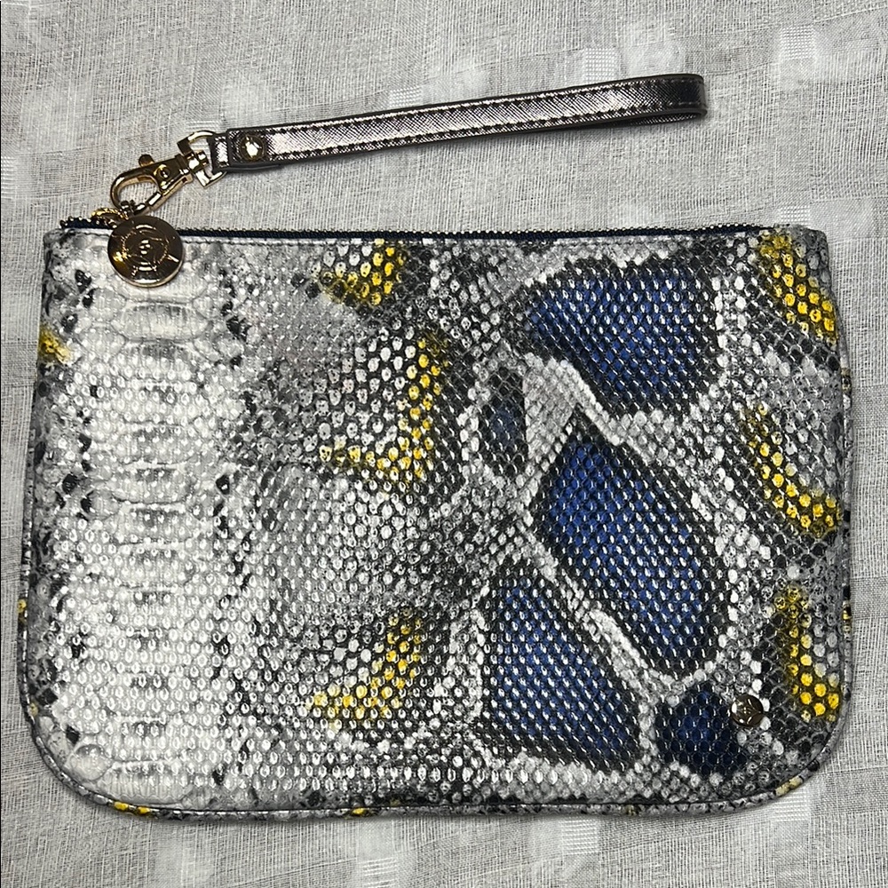 Stephanie Johnson Blue and Yellow Snakeskin Wristlet